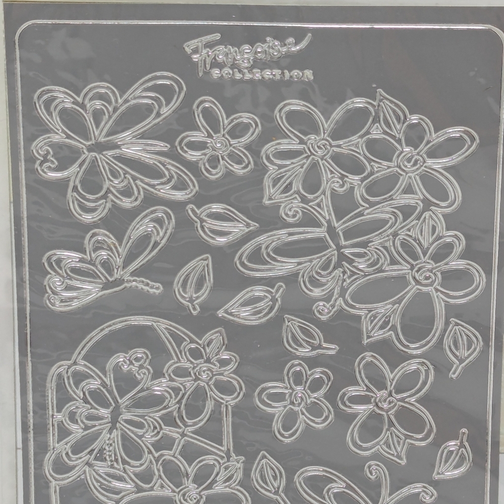Self-Adhesive Flowers Insects Embossed Stickers Peel-Off Floral Silver Acid Free